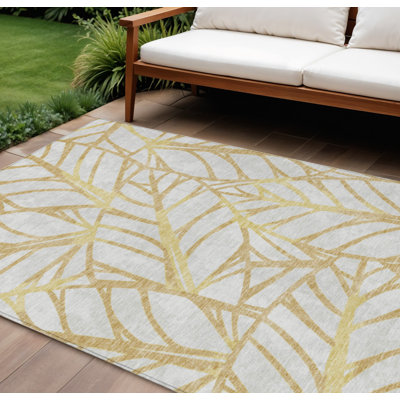 Tapis intérieur lavable à motif floral doré et beige 10 pi x 14 pi
