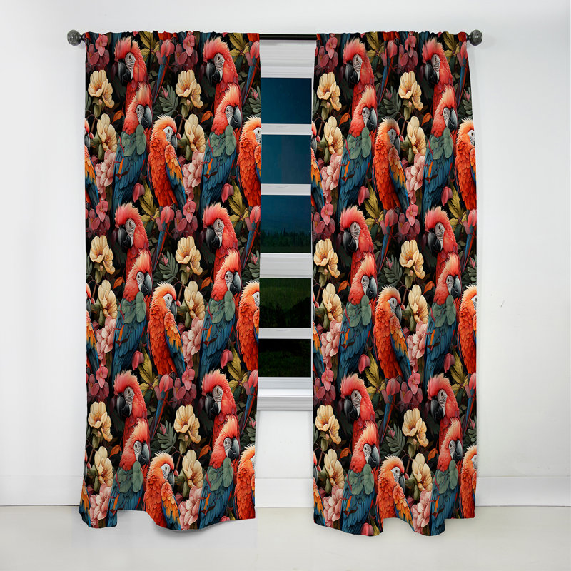 Parrot Haven - motif tropical I - Rideau floral - Rideau occultant floral - 1 panneau, L 52 po x L 95 po