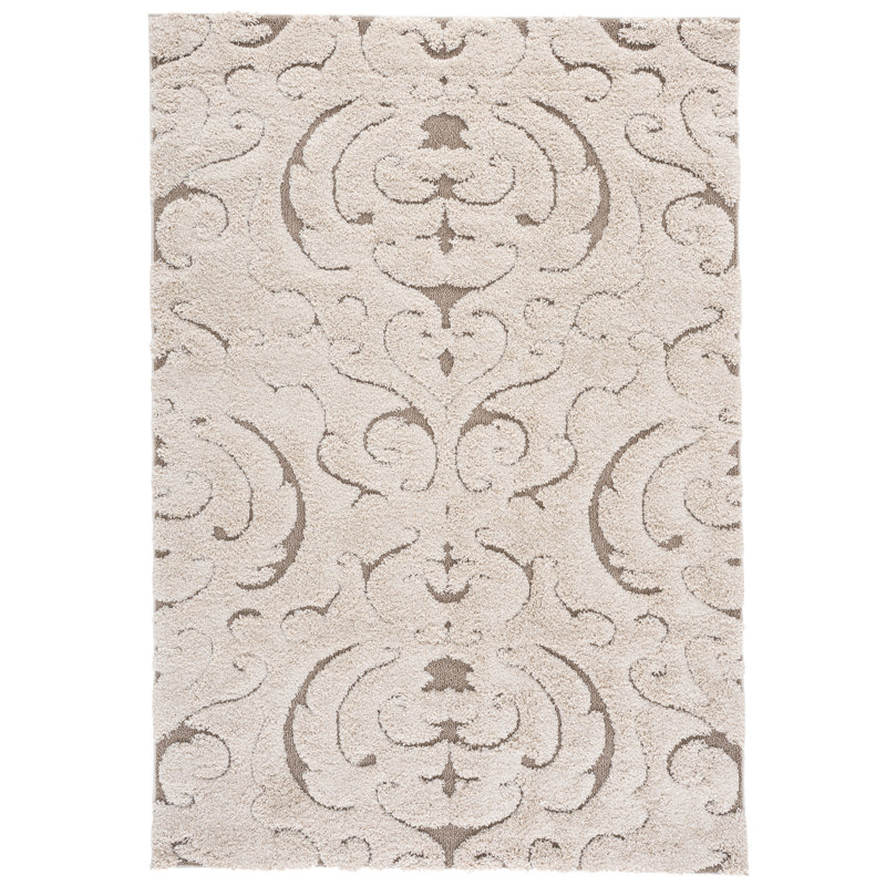 Elwin Shag Performance Damask Rug, Rectangle 5'3" x 7'6"