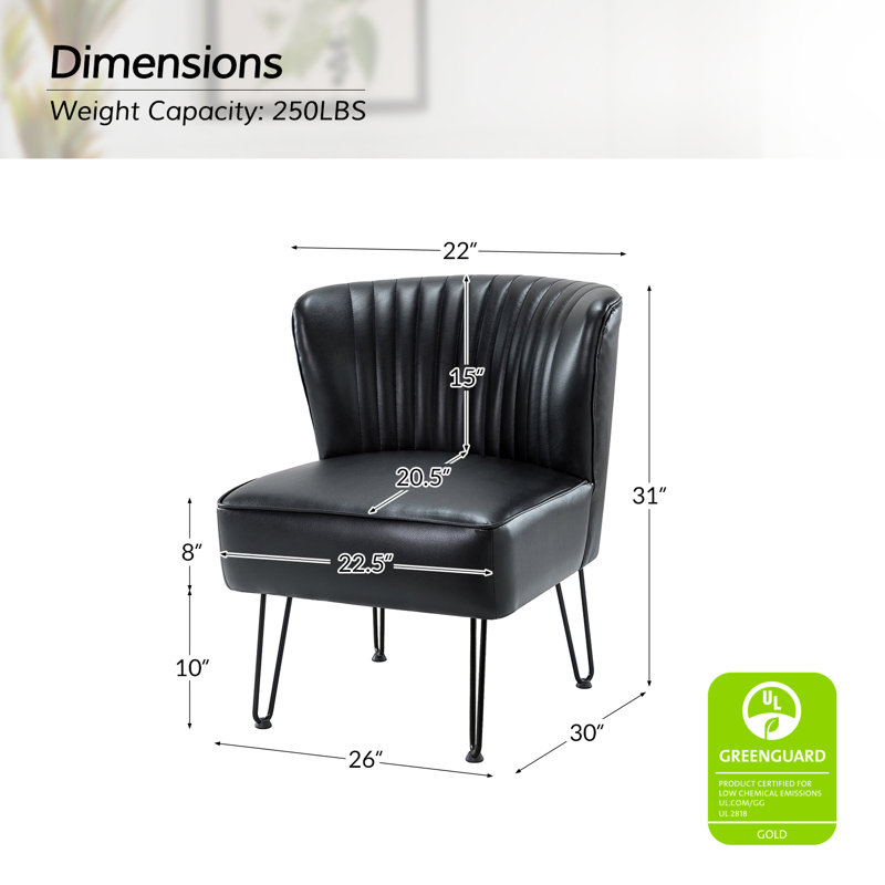 Euclid Faux Leather Chair With Metal Base, Black Pebbled Faux Leather