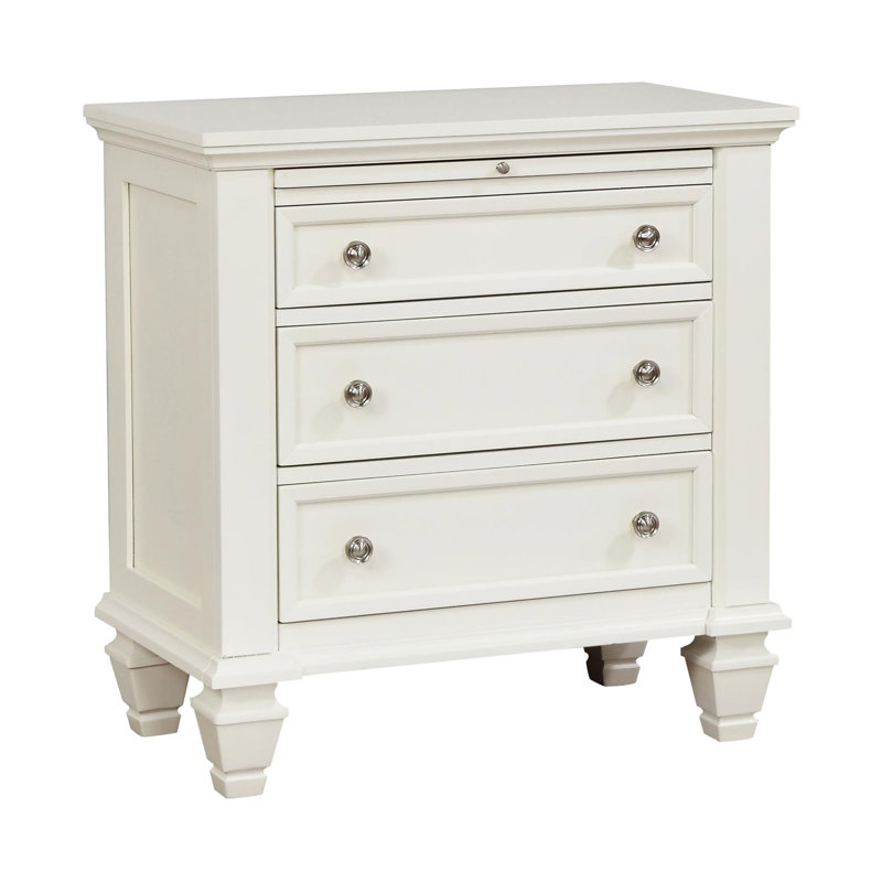 Table de chevet charmante 3 tiroirs blanc crème avec plateau coulissant - beauté de la chambre à coucher 3 tiroirs spacieux et tiroir pratique
