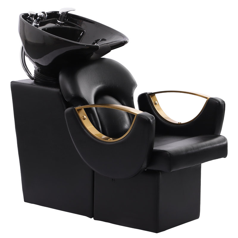 Fauteuil de massage en similicuir, lit de shampooing, noir