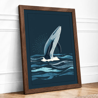 Whale Breaches Coastal - Framed Print
