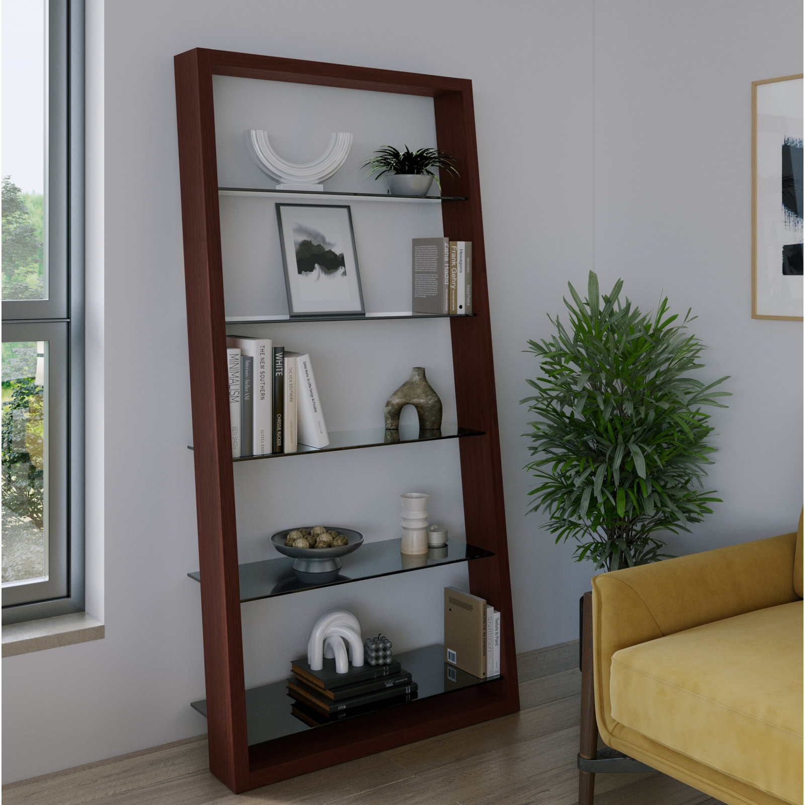Eileen Blanc 34" Bookcase, Chocolate Stained Walnut