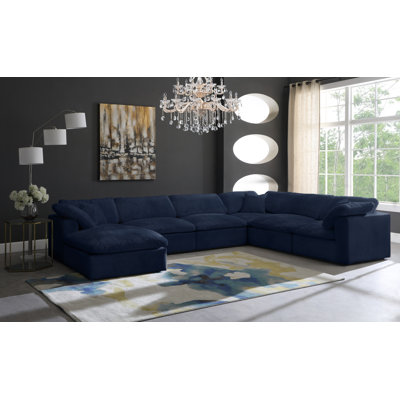 Cozy 158" Wide Velvet Reversible Modular Sofa & Chaise with Ottoman