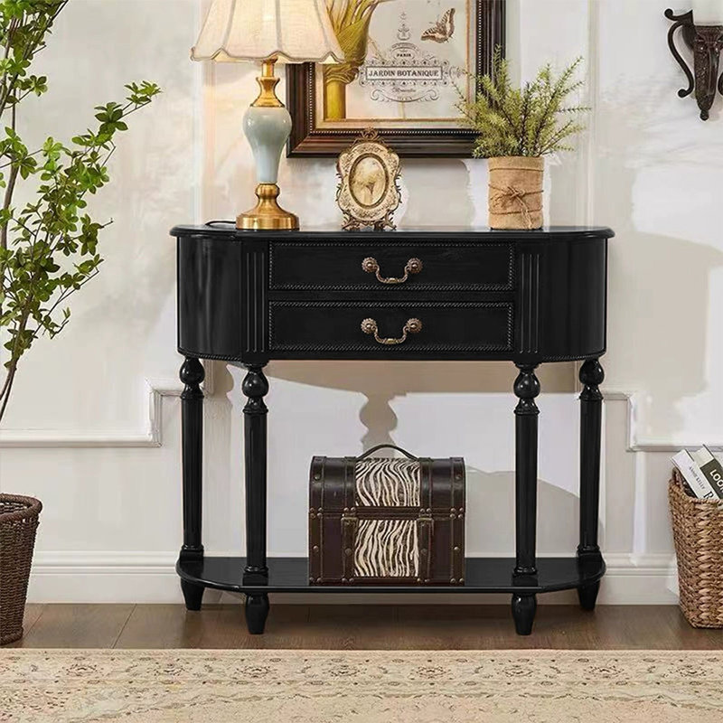 Black Solid Wood Console Table, 35.43" H x 39.37" W x 11.81" D