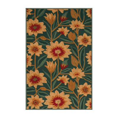 Machine Washable Botanical Green Area Rug