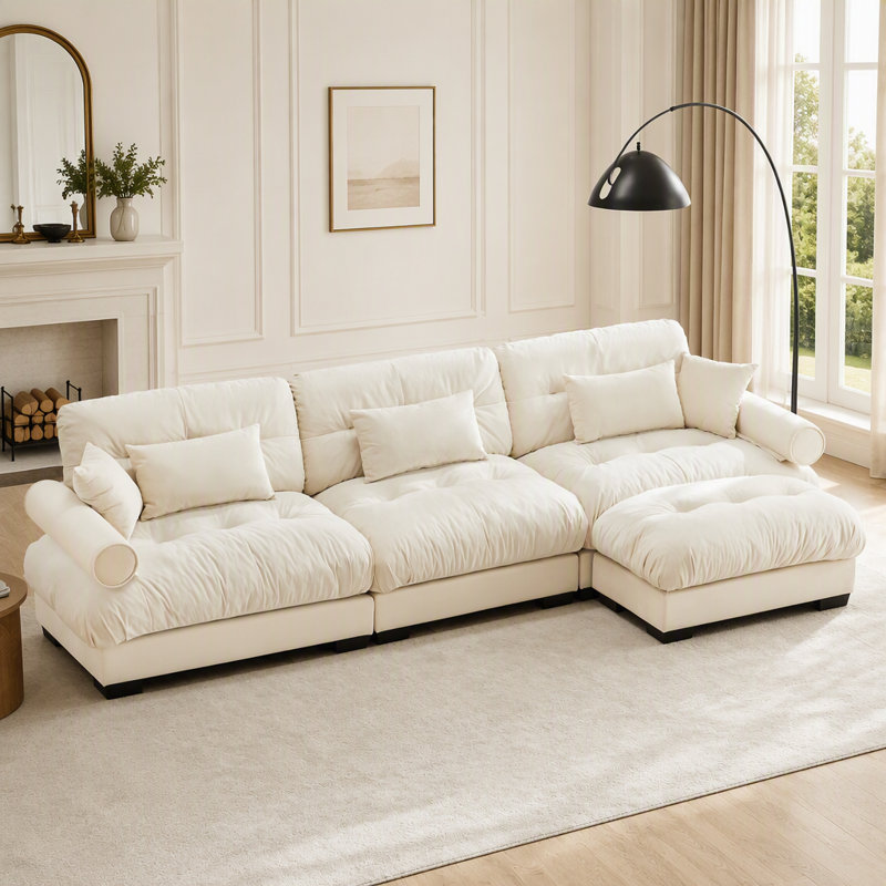 Canapé d'angle modulaire surdimensionné en velours ultra confortable avec pouf amovible, canapé d'angle avec accoudoirs rembourrés, canapé nuage à assise profonde, canapé convertible en L pour salon