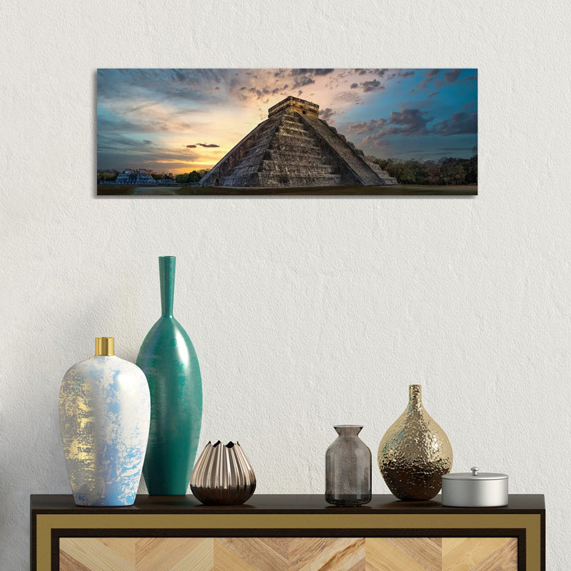 Chichen-Itza Sunset by Jonathan Ross - Wrapped Canvas Panoramic Print, 30.48 cm H x 91.44 cm W x 1.91 cm D
