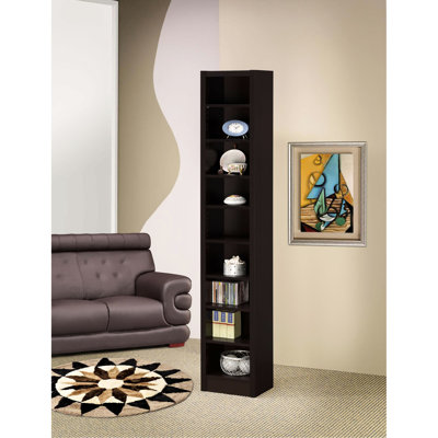 Cappuccino Finish Bookcase For Home Office - Enhances Productivity 9-Shelf Storage Fits Possessions In Narrow Spaces