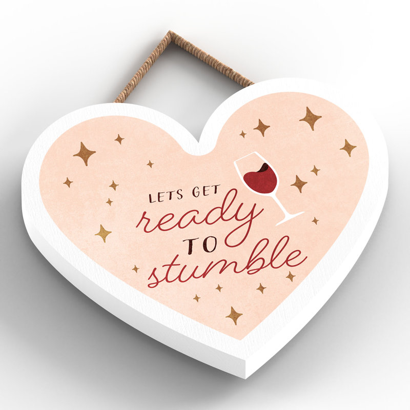 Xmas Lets Get Ready to Stumble Wooden Heart Plaque, 10cm H x 9cm W x 0.5cm D