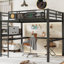 Twin XL Size Loft Bed Frame With Desk, Storage Basket,Metal Loft Bed With Clock,And Charging Port,Black-424948043