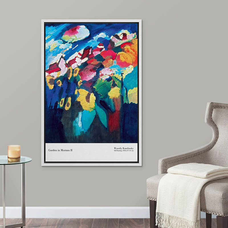 «Garden in Murnau» par Wassily Kandinsky - impression sur toile, H 36 po x l 24 po x P 1,5 po, Cadre blanc