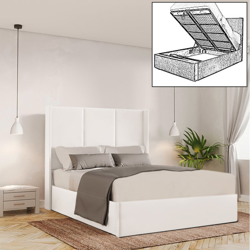 Bettzel Upholstered Ottoman Storage Bed, Single (3'), White