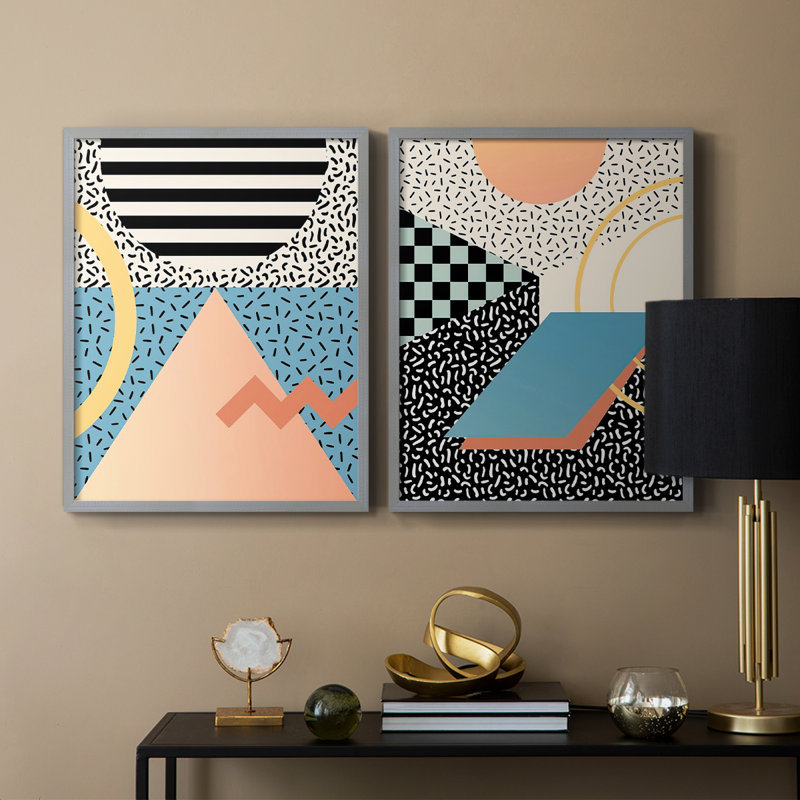 Impression encadrée moderne Memphis I-Premium - prête à être accrochée - aucun clou requis - aucun clou requis, Vert
