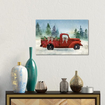 Red Truck Winter - Wall Art Print - Wrapped Canvas