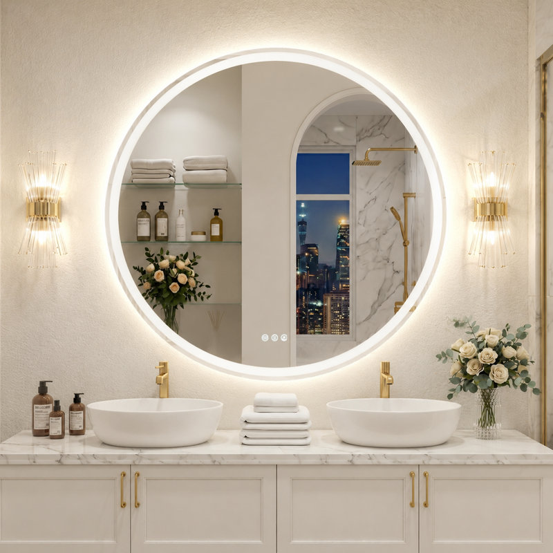 UL Certified Round LED Bathroom Vanity Mirror with Dimmable Light Anti-Fog, 3 Colors, 24" x 24"