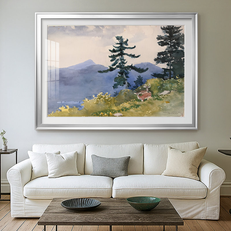 «Deer in the Adirondacks-Winslow Homer», reproduction encadrée avec passe-partout et verre - 1889, 26,5 x 36,5, Argent