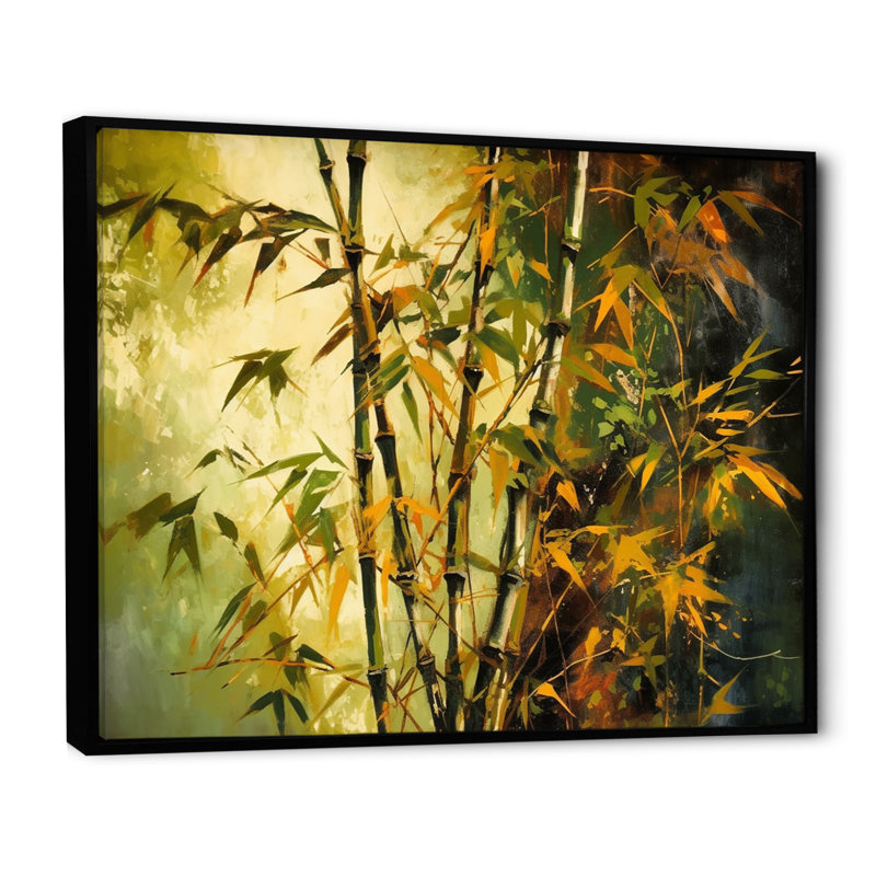 «Roarie Green Floral Bamboo Oasis II», reproduction sur toile, H 30 po x l 40 po x P 1,5 po, Cadre flottant noir