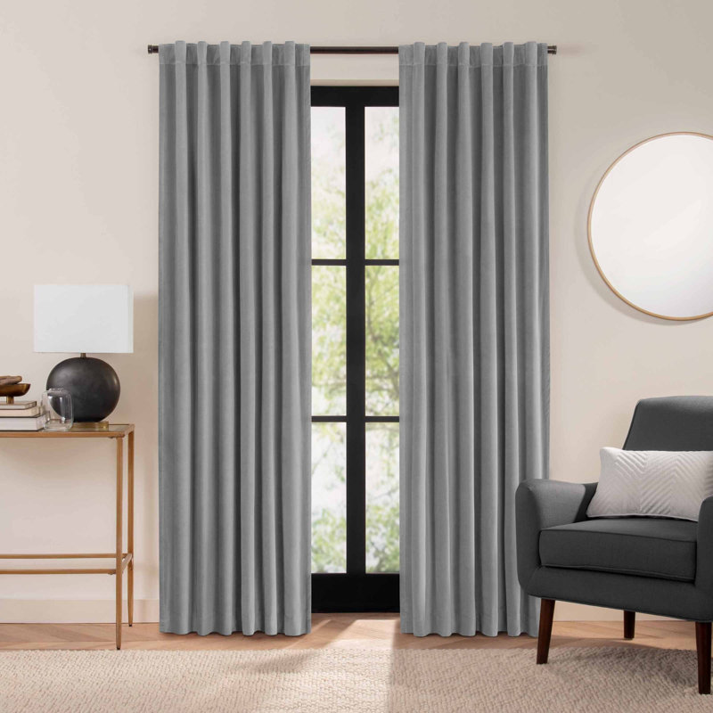 Eclipse Luxury Cotton Velvet 100% Blackout Rod Pocket Back Tab Curtain Panel, 50" W x 96" L, Dark Gray