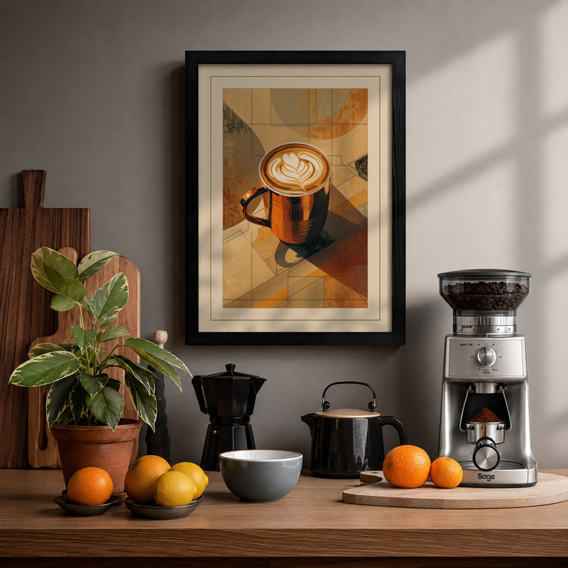 Coffee in Geometry Modern - Framed Print, A2 - 59.4 x 42.0 cm, Black