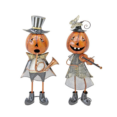 Ensemble de 2 figurines d'Halloween en métal Jack-O-Lantern