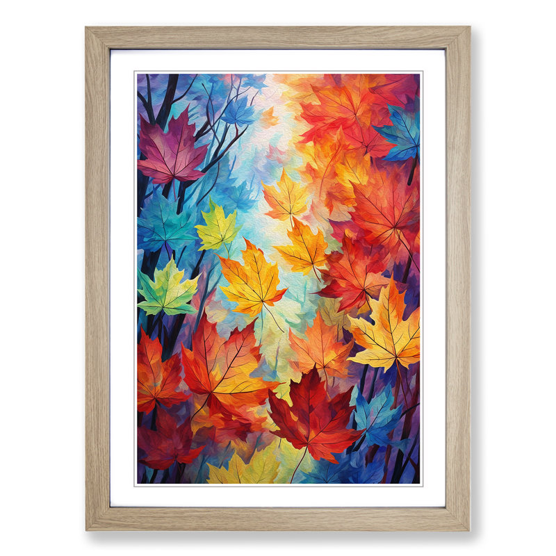 Leaf Impressionism - Single Picture Frame Print on Wood, 46cm H x 34cm W x 2cm D, Oak Framed