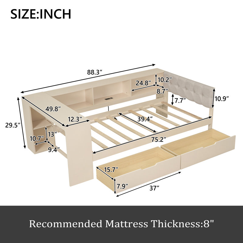 Wood Platform Bed, Twin, Cream