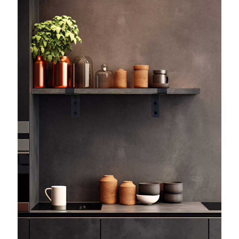 Rayne Metal Bracket Oak Shelf, 1'' H x 20'' W x 6'' D, Ebony