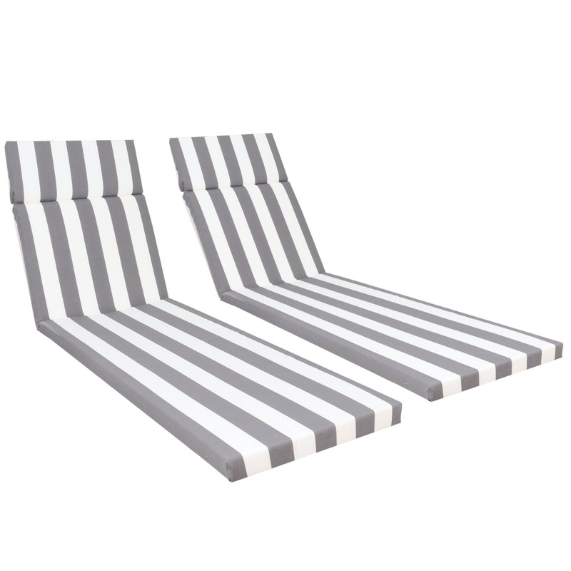 Ensemble de 2 coussins de chaise longue d'intérieur / extérieur, Rayures grises et blanches