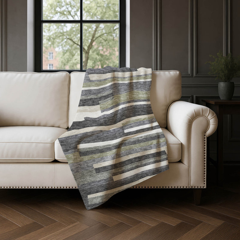Jeté à rayures Addison Sherpa ASB766, Gris anthracite
