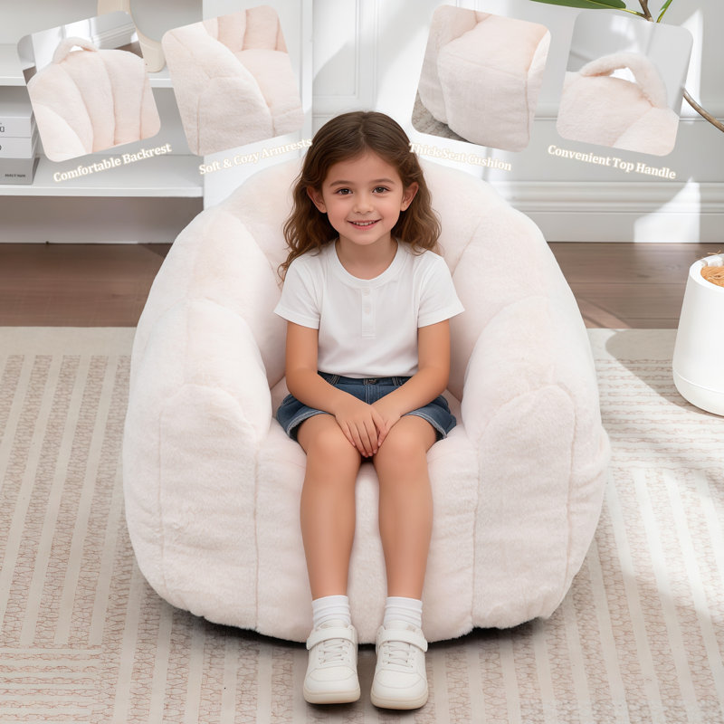  Bean Bag Chair for Kids, Small Bean Bag Sofa Chairs with filler, Beige Comfy Beanbag Chair with Handle for Living Room, Bedroom