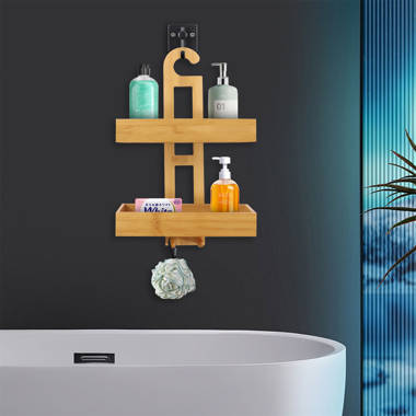 Hanging Shower Caddy Basket , Bamboo Bathroom Hanging Shower