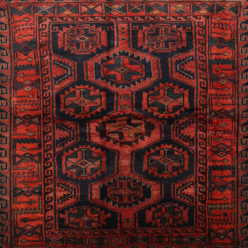 Tapis traditionnel rouge / noir, Rond 3 pi
