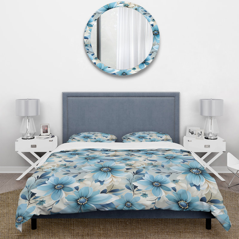 Ensemble de housse de couette à motif floral Blue Coastal Harmony, Housse de couette simple + 1 taie décorative stan