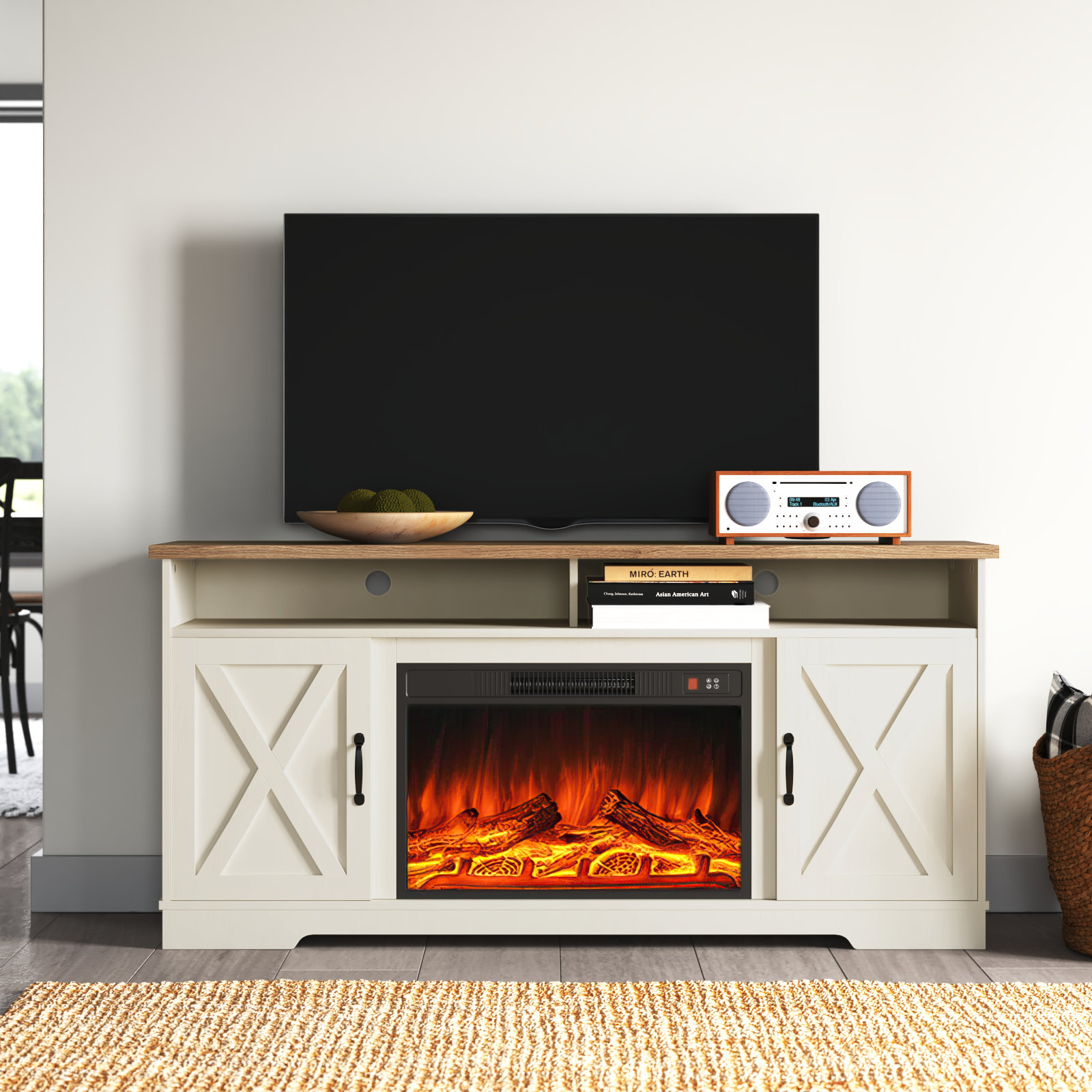 August Grove® Chimira 63'' W TV Stand with Electric Fireplace Included & Reviews | Wayfair