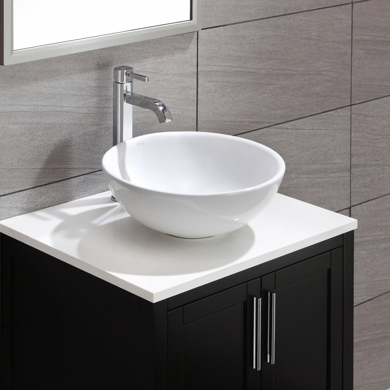 Ceramic Ceramic Circular Vessel Bathroom Sink, Chrome