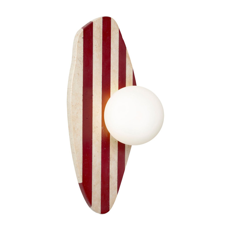 Elegant Wall Lamp with Travertine Body, Beige & Red Color, Total Height: 16.5 inches | Ø4.0 inches Base Plate, Glass Cap | 1 x G9 Socket (Max 10W) | Perfect for Living Room & Bedroom Décor, IP20 Rated