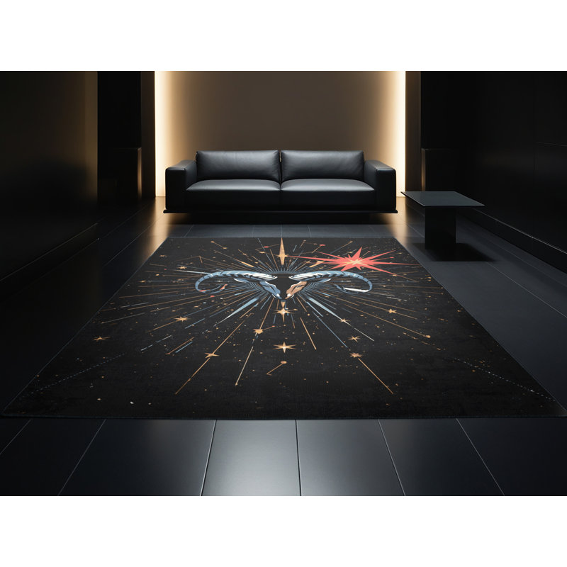 Tapis gris et noir délavé à la machine Pantelie, 7x9