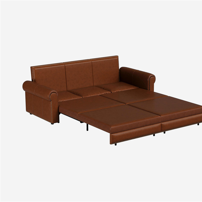 Canapé Chesterfield, canapé-lit gigogne de 93,7 po, canapé-lit convertible 3 en 1 en similicuir avec garniture cloutée et accoudoirs roulés, canapé-lit multifonctionnel pour le salon, la chambre à coucher