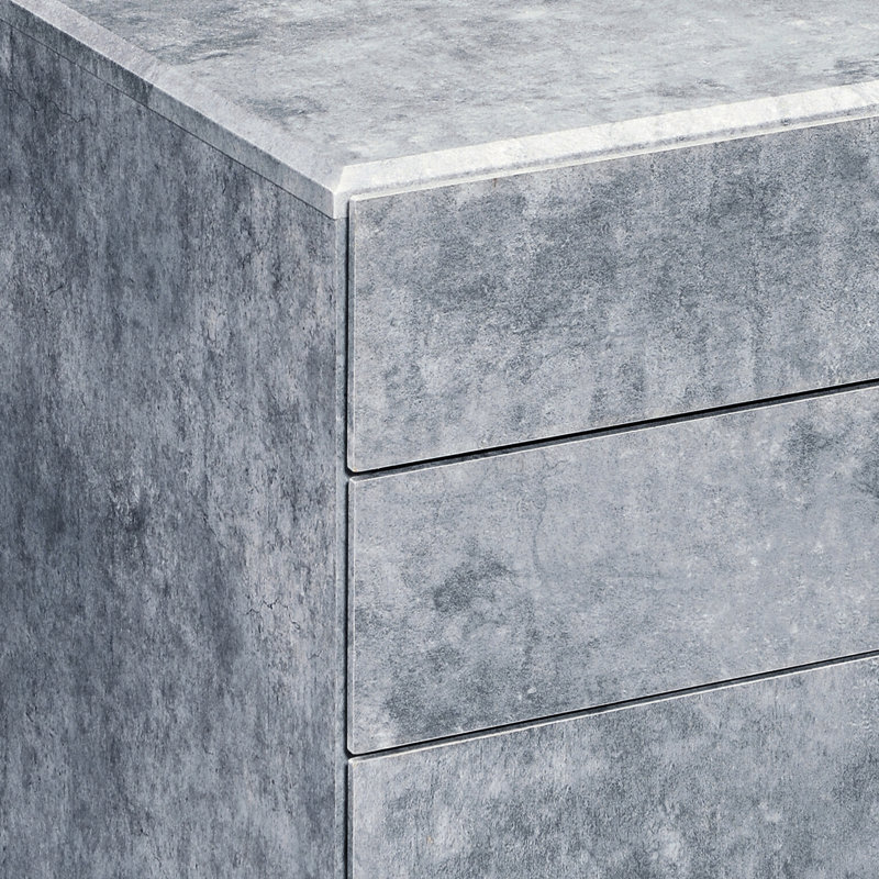 Silver Faux Concrete File Cabinet With Three Spacious Drawers For Home Office 3 In Silver, Finish Document Management