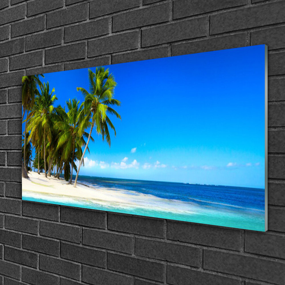 Glasbild Palmen Strand Meer Landschaft