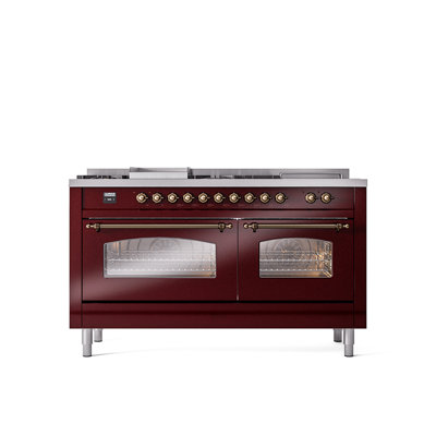 ILVE Nostalgie II 60 Dual Fuel Range, 5 Burners, Griddle, Frenchtop 