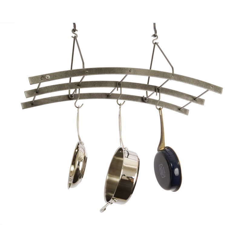 Reversible Hammered Steel Ceiling Pot Rack with Hooks