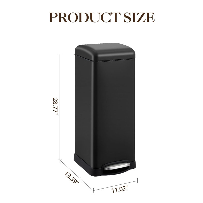 Poubelle à pédale en acier inoxydable 8 gallons (30L), Noir, noir, noir, noir
