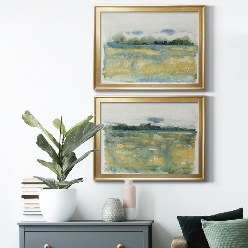 «Flowing Landscape I», ensemble de 2 reproductions de cadres photo, Doré, H 42,5 po x l 61 po