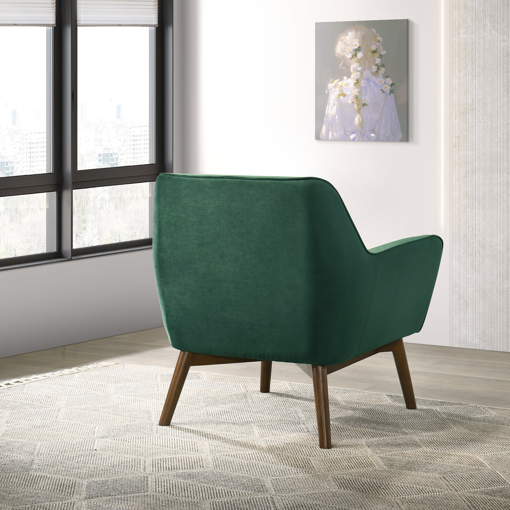 Ahrens 32" Upholstered Accent Chair, Forrest Green Velvet