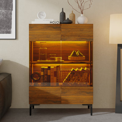 Culver 31.5'' W X 45.3'' H 4-Tier Sideboard With Glass Doors And Light