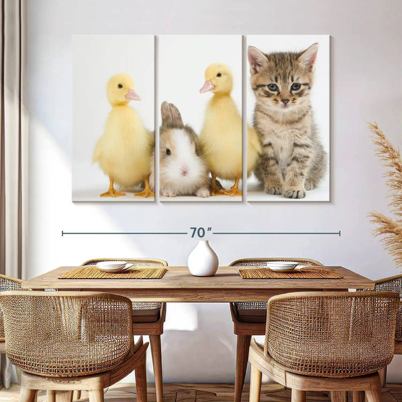 Brampt Kitten With Ducklings And Rabbit, 42" H x 65" W