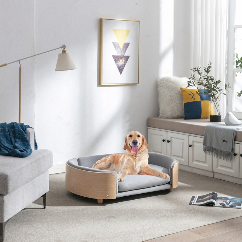 Canapé pour chien de style scandinave, Grand (H 11,02 po x l 38,58 po x P 26,77 po), Gris clair / naturel